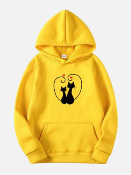 Cute Cat Love Printed Matching Hoodie
