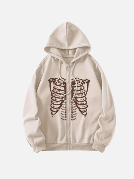Skeleton Print Zip Up Hoodie