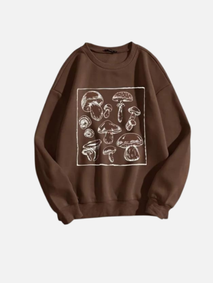 Round Neck Mushroom Print Thermal Pullover