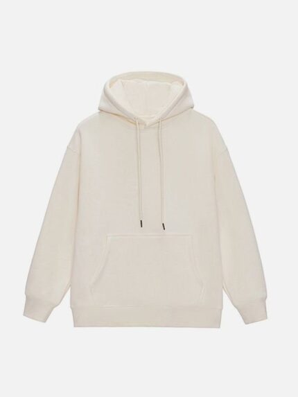 Majesda Solid Color Drawstring White Hoodie